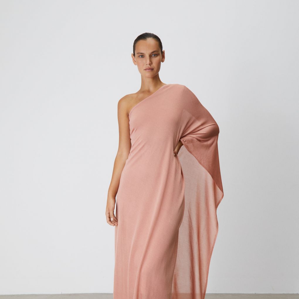 

Платье из трикотажа на одно плечо 12 STOREEZ, Светло-персиковый