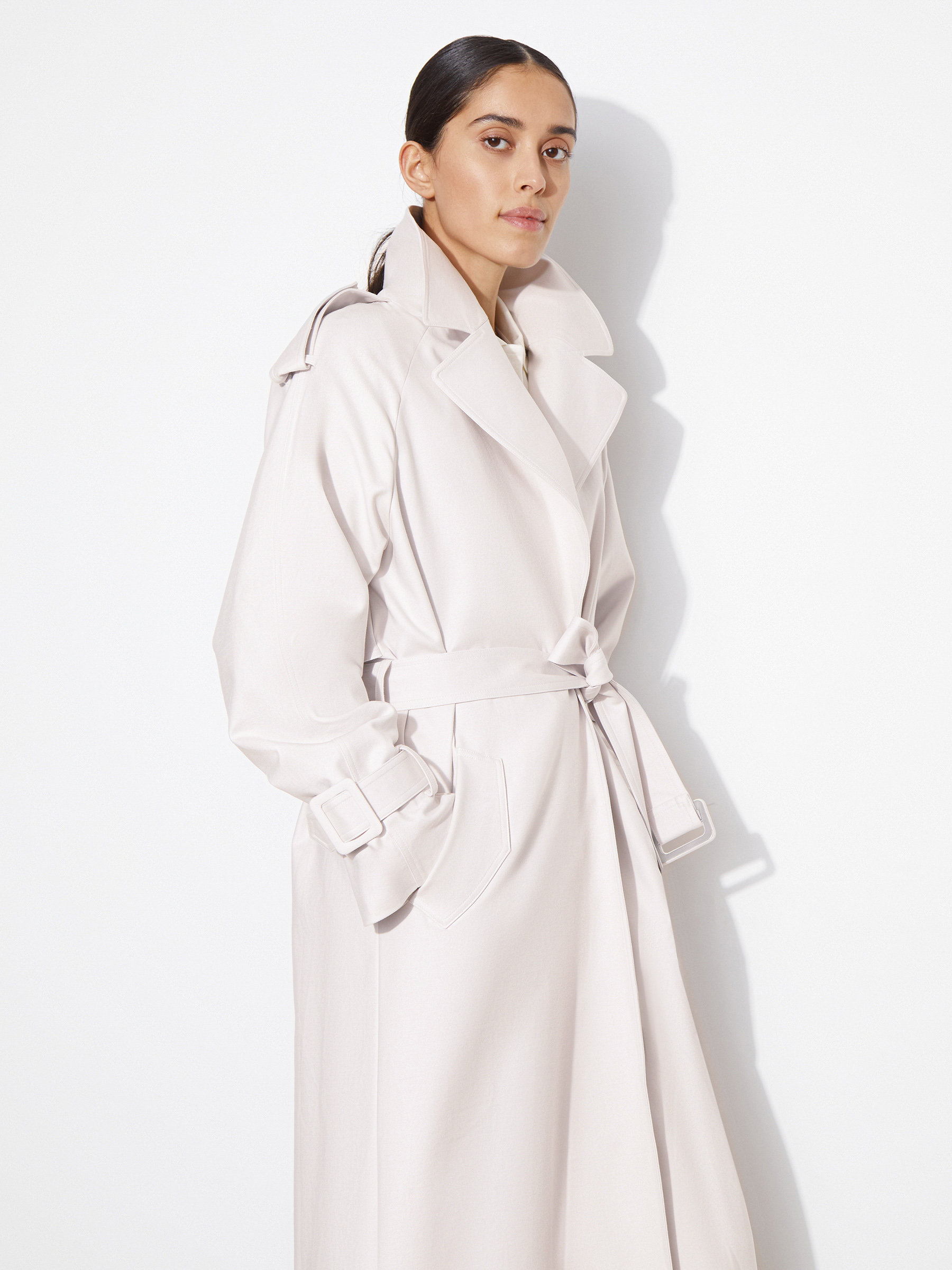 

Тренч свободный из плотной ткани, Светло-серый