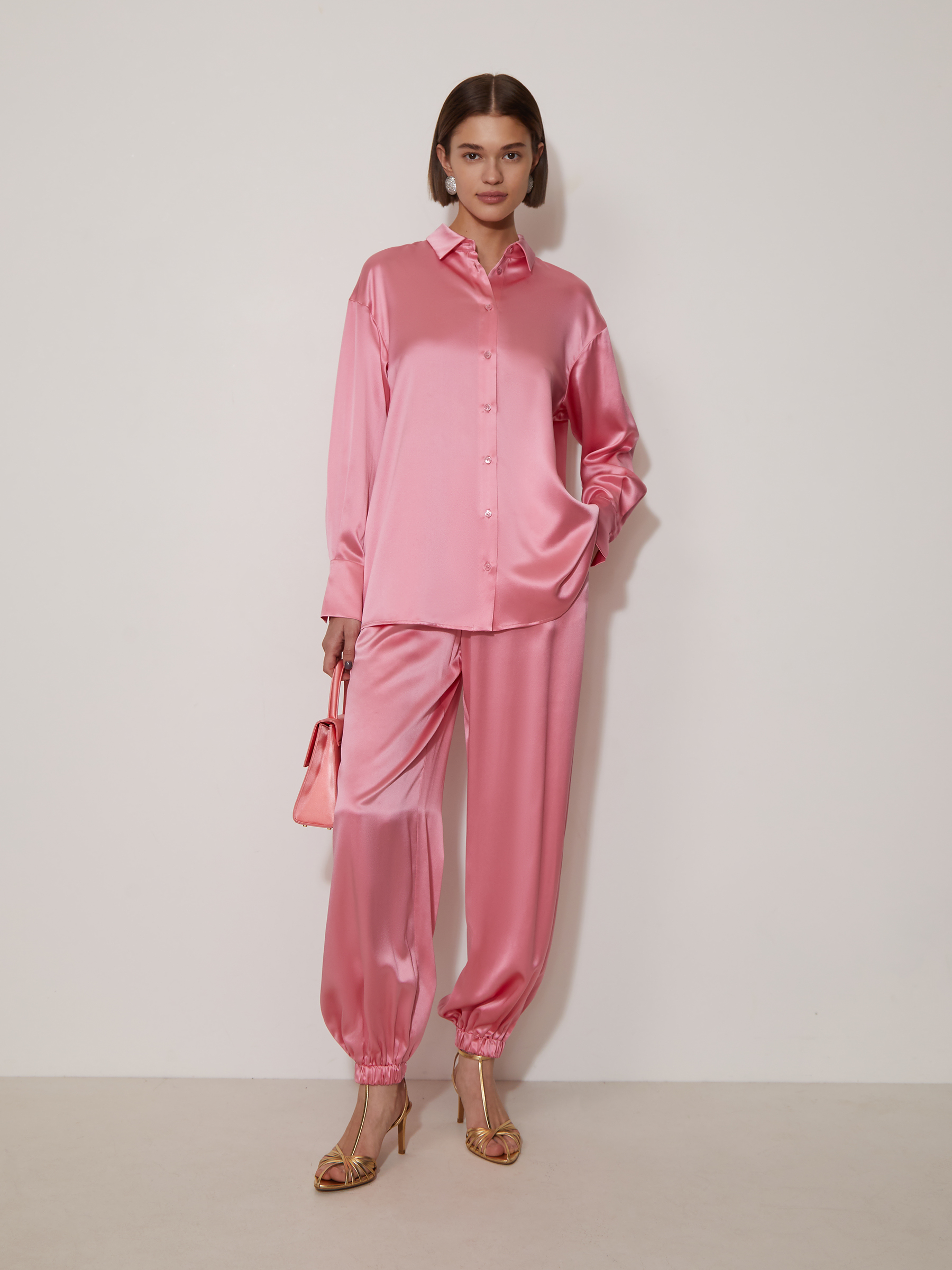 

Брюки из шелка с эластичными манжет 12 STOREEZ, Розовый